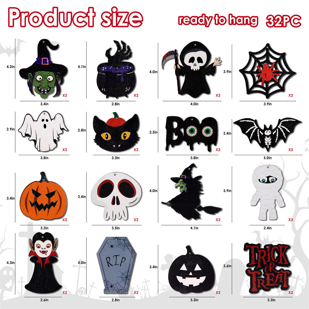 32 Pcs Halloween Wooden Hanging Ornaments - SHareconn