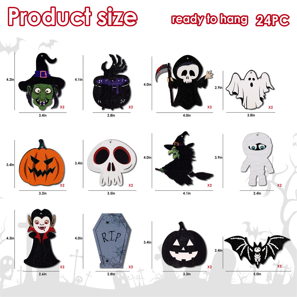 24 pcs Halloween Wooden Hanging Ornaments - SHareconn