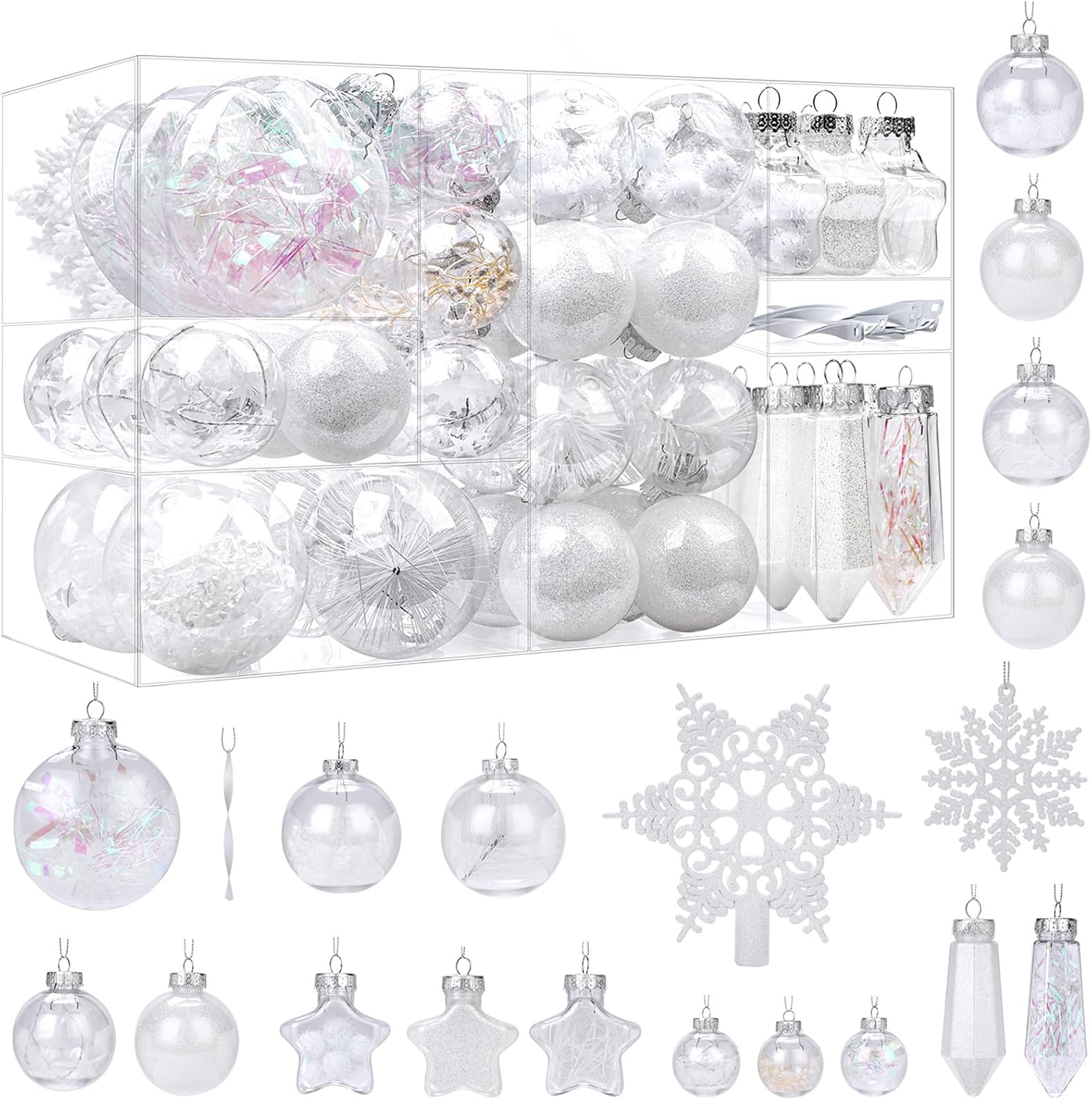 86pcs Shatterproof Plastic Clear Christmas Balls Ornaments Set - SHareconn