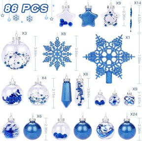 86pcs Blue Shatterproof Plastic Clear Christmas Balls Ornaments Set - SHareconn