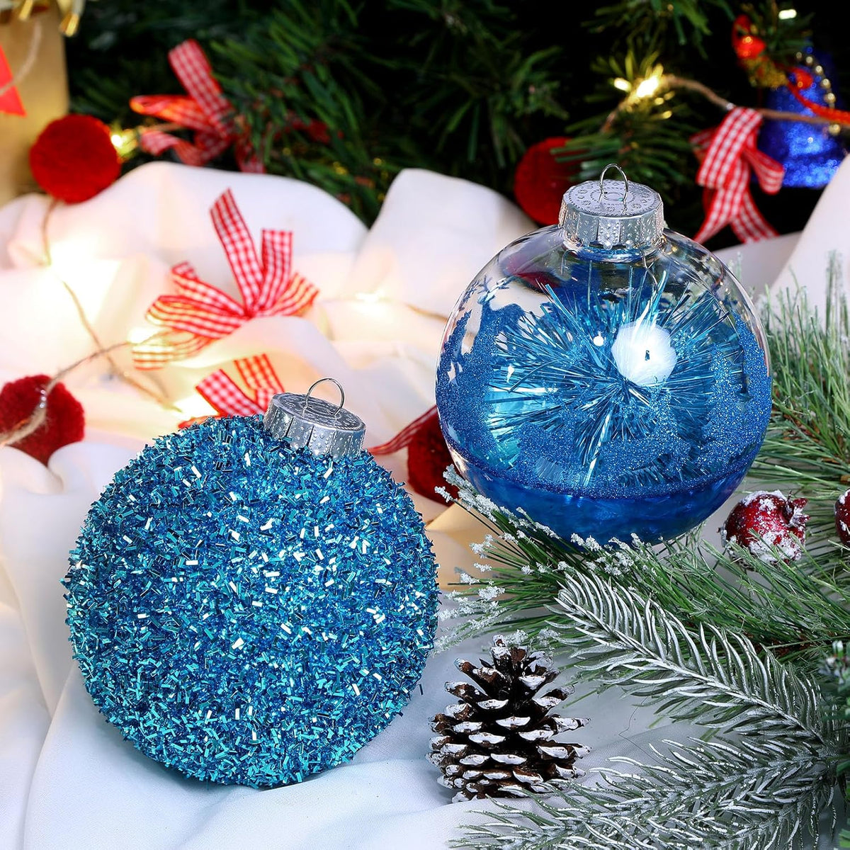 SHareconn 120mm/4.72" Large Christmas Balls Ornaments for Christmas Tree, 4 Pcs Shatterproof Plastic Baubles Blue Christmas Decorations for Xmas Tree Decor Holiday Party with Hanging Strings, Blue - SHareconn