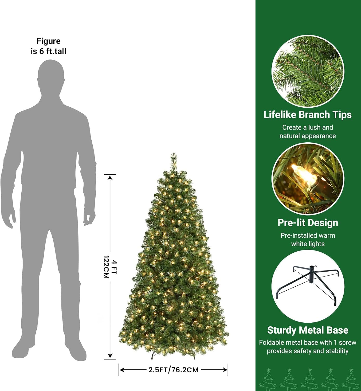 Prelit Premium Artificial Hinged Christmas Tree with Pre-lit Warm White Lights