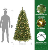 Prelit Premium Artificial Hinged Christmas Tree with Pre-lit Warm White Lights