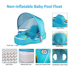 Alupssuc Baby Pool Float with 0-120° Removable UPF 50+ Sun Canopy, Widen Wings No Flip over, Non Inflatable Infant Pool Float with Adjustable Safety Seat, Baby Swim Floats for 3-6-12-24 Months Toddler