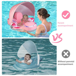 Alupssuc Baby Pool Float with 0-120° Removable UPF 50+ Sun Canopy, Widen Wings No Flip over, Non Inflatable Infant Pool Float with Adjustable Safety Seat, Baby Swim Floats for 3-6-12-24 Months Toddler-Pink