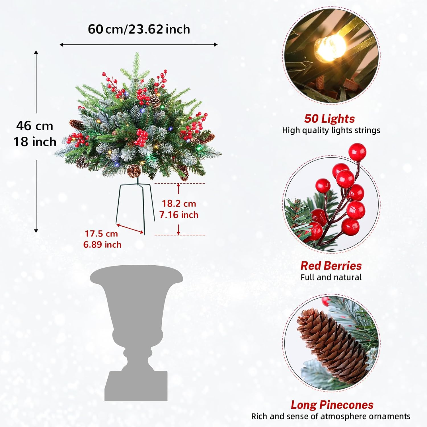 Set of 2 18 Inch Lighted Outdoor Christmas Tree with Remote, Porch & Yard