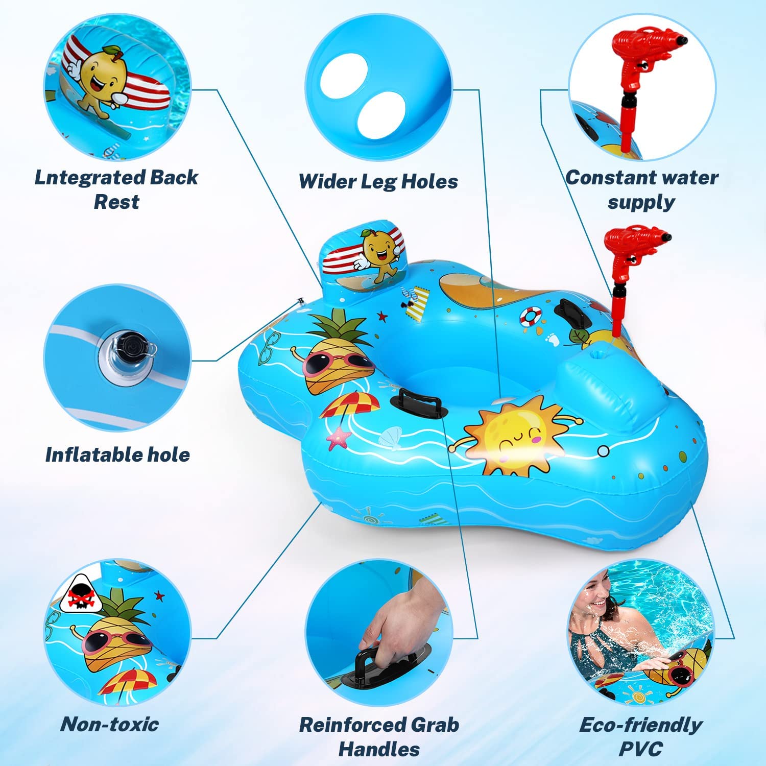 Alupssuc Summer Large Inflatable Pool Floats Kids,0.3mm Thickened PVC Toodlers Pool Float for Kids Ages 8-12 with Water Gun,Lake Beach Games Party,Swimming Pool Ride-On Toys for Boys and Girls Ages 4+