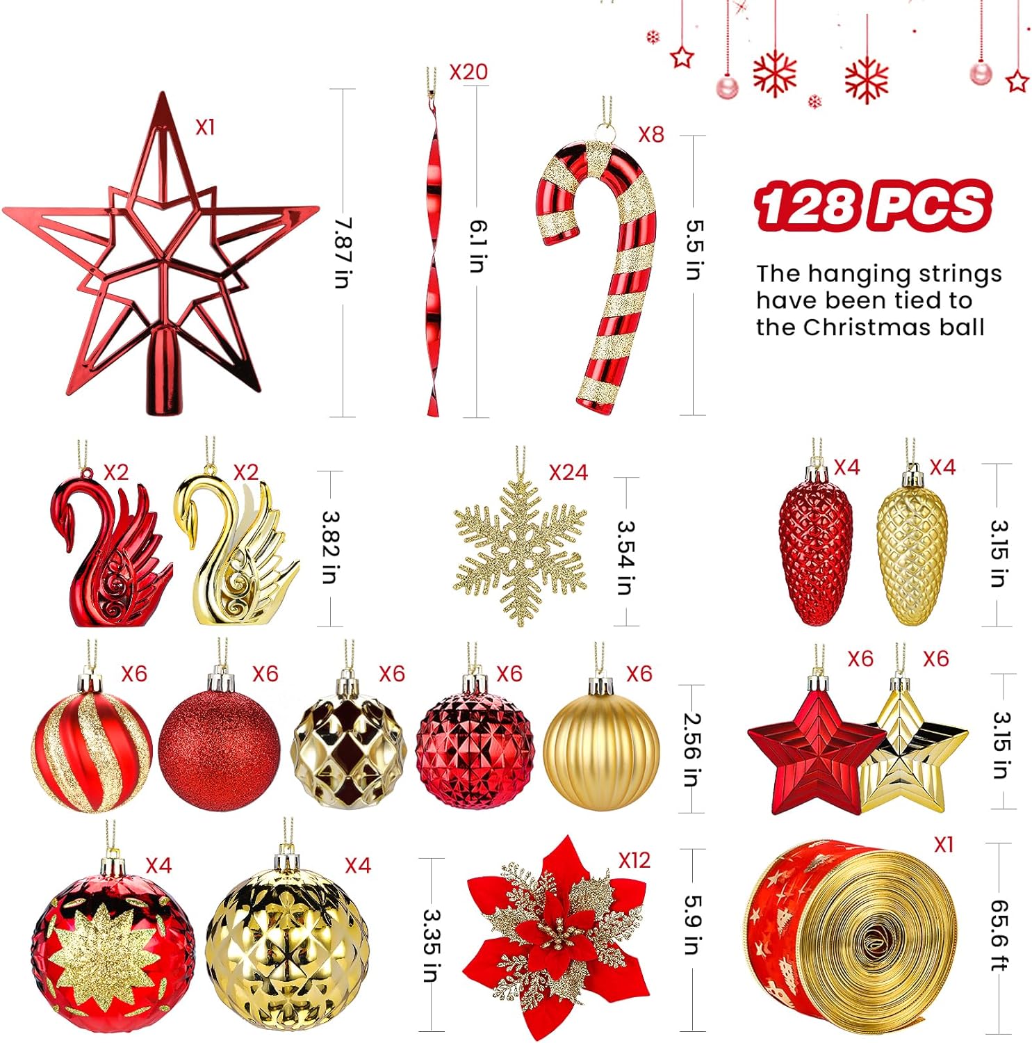 128pcs Christmas Balls Ornaments Set