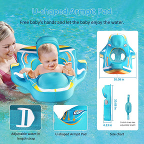 Alupssuc Baby Pool Float with 0-120° Removable UPF 50+ Sun Canopy, Widen Wings No Flip over, Non Inflatable Infant Pool Float with Adjustable Safety Seat, Baby Swim Floats for 3-6-12-24 Months Toddler