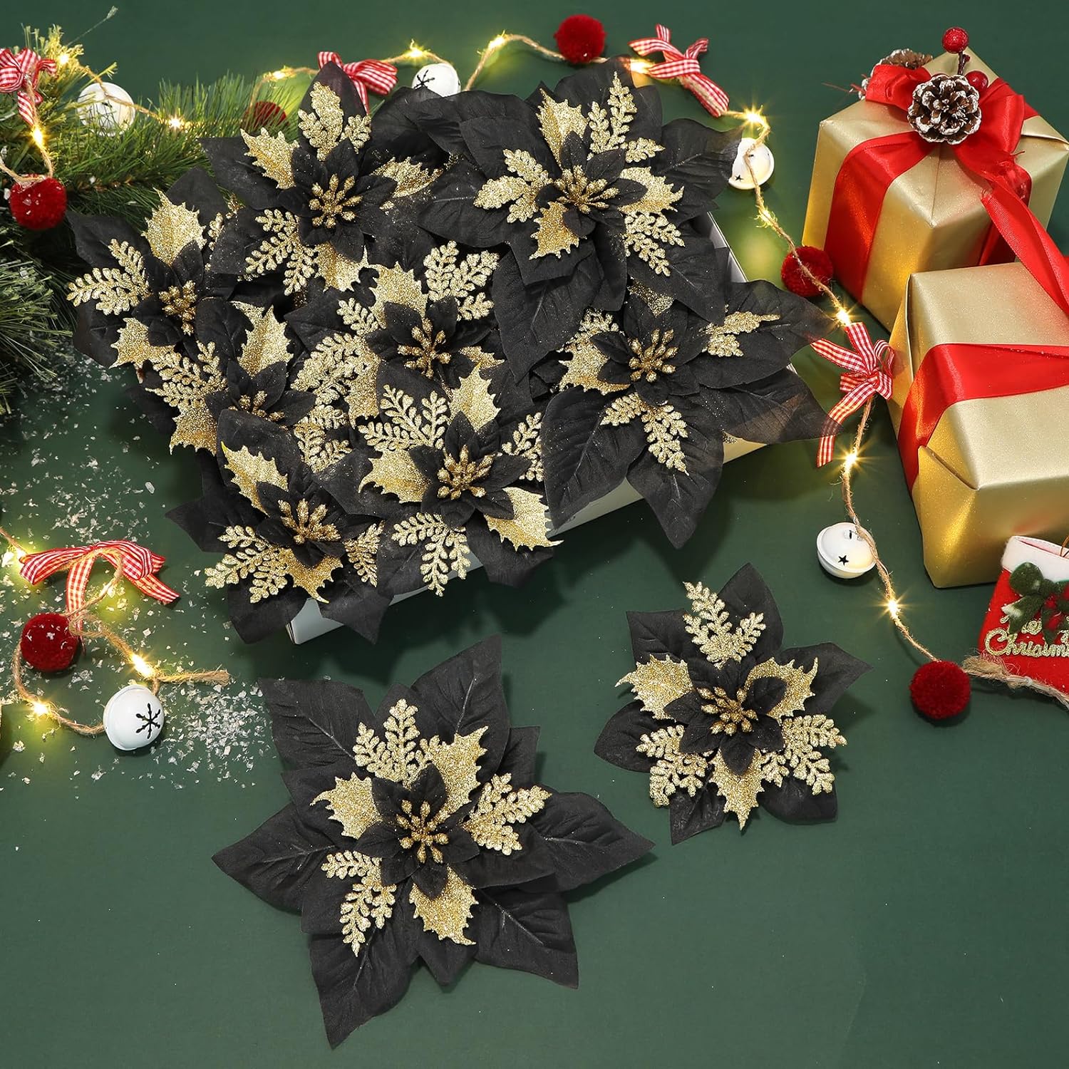 24 Pcs 6"&9" Large Size Poinsettia Artificial Christmas Flowers Decorations