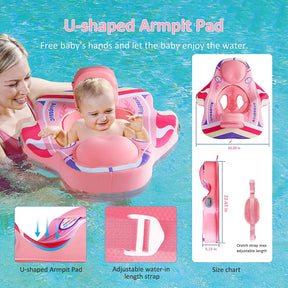 Alupssuc Baby Pool Float with 0-120° Removable UPF 50+ Sun Canopy, Widen Wings No Flip over, Non Inflatable Infant Pool Float with Adjustable Safety Seat, Baby Swim Floats for 3-6-12-24 Months Toddler-Pink