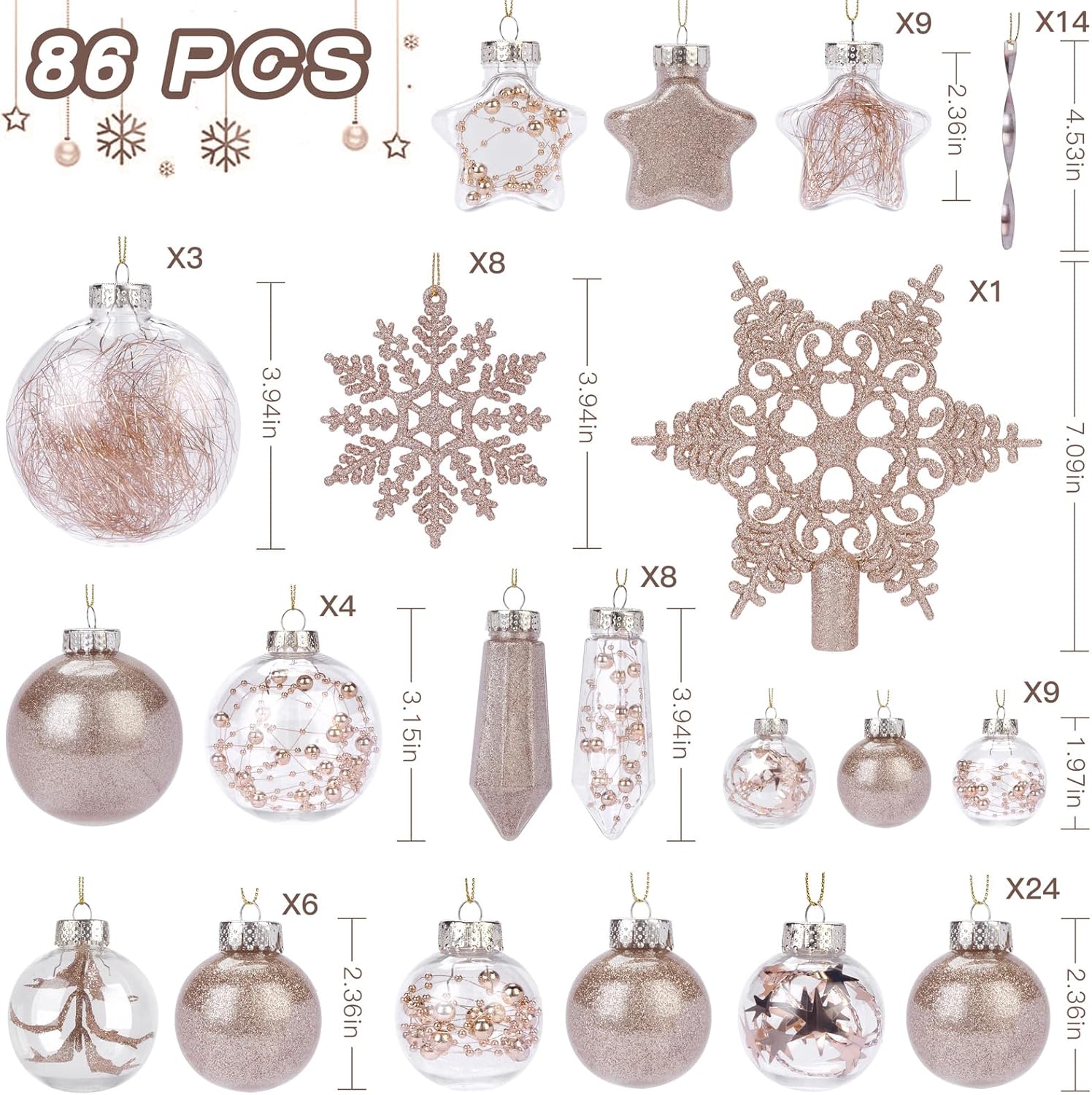 86pcs Christmas Shatterproof Plastic Clear Balls Ornaments Set - SHareconn