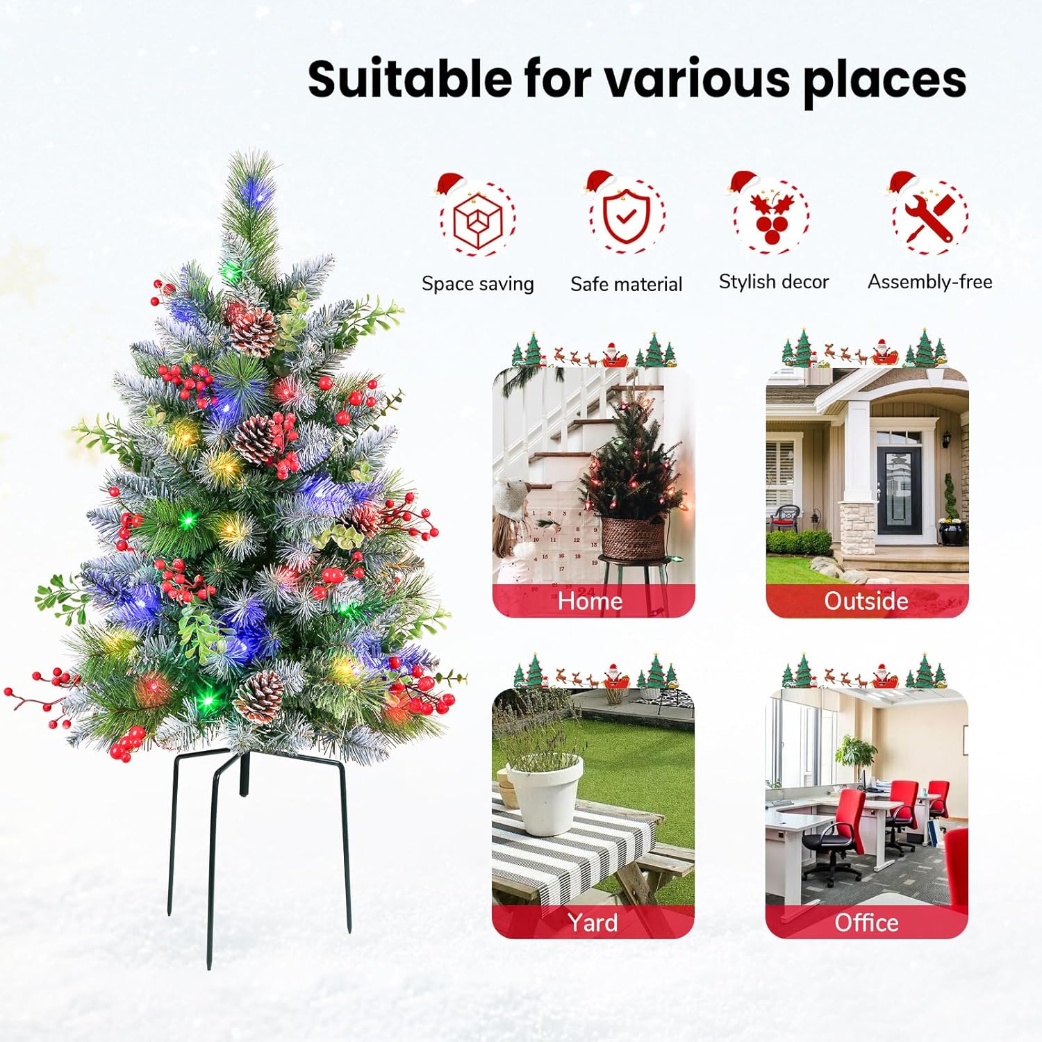 Set of 2 24.5 Inch Lighted Outdoor Christmas Tree with Remote, Porch & Yard