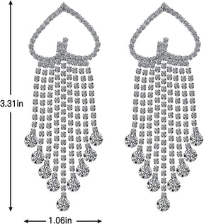 Alupssuc Silver Heart Dangle Earrings for Women, Sparkling Rhinestone Crystal Tassel Earrings for Women Girls, Heart Earrings Dangling Jewelry Valentines Day/Mother's Day/Women Birthday Gift For Her