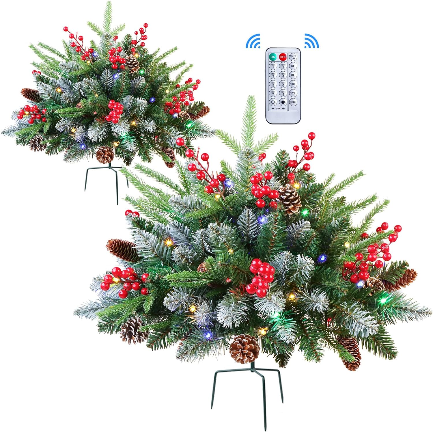 Set of 2 18 Inch Lighted Outdoor Christmas Tree with Remote, Porch & Yard