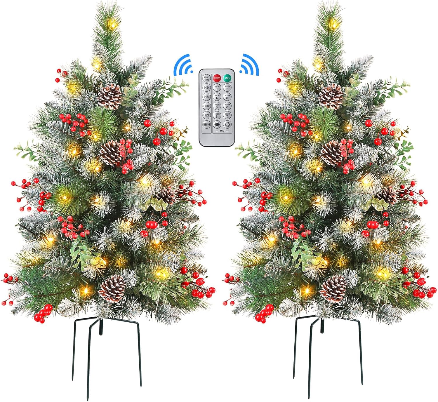 Set of 2 24.5 Inch Lighted Outdoor Christmas Tree with Remote, Porch & Yard