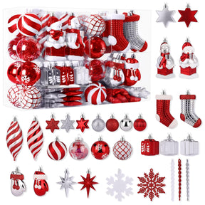 112pcs Red and White Penguin, Polar Bear Christmas Balls Ornaments Set