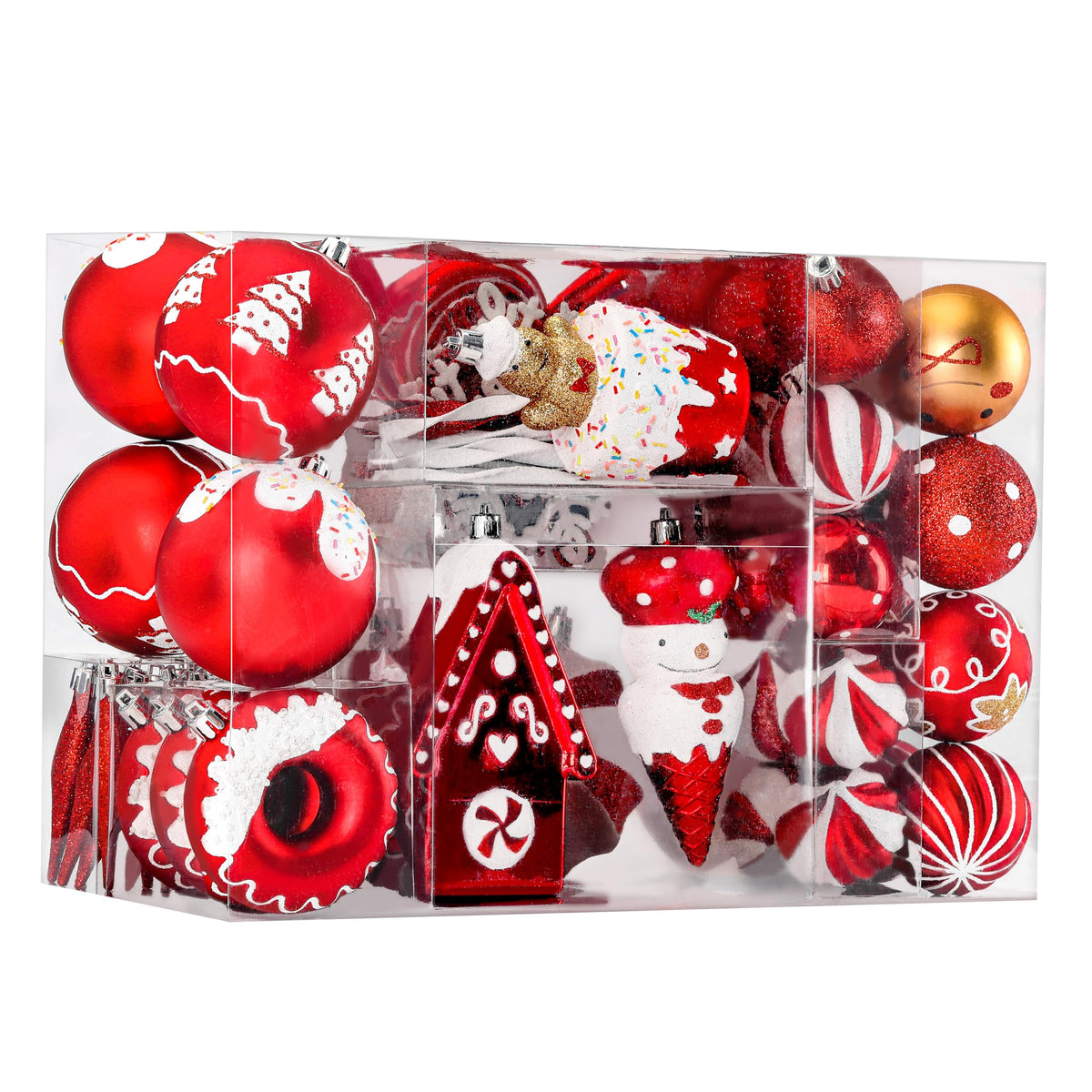 86pcs Red & White Christmas Tree Balls Ornaments