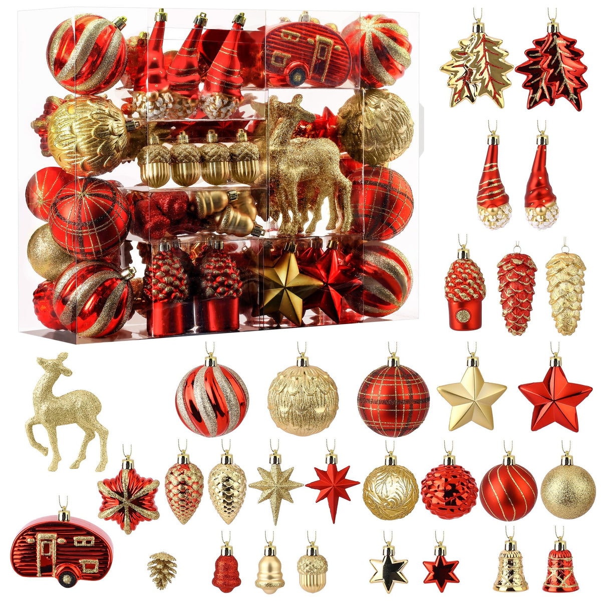 106pcs Red and Gold Gnome Christmas Tree Decorations Christmas Balls Ornaments Set