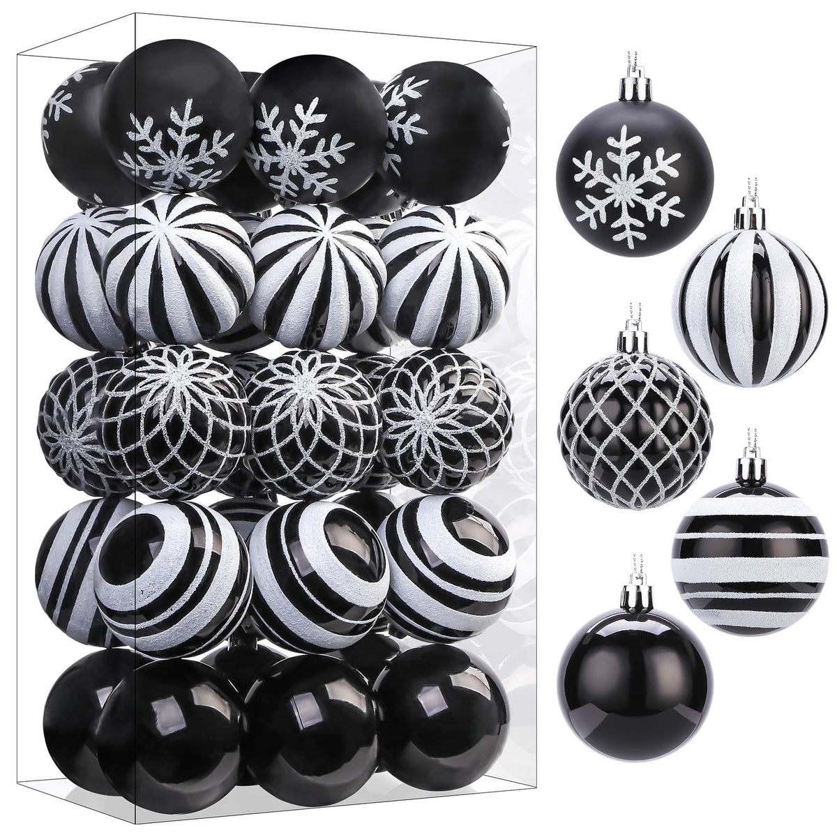 30ct 6CM Inch Black & White Christmas Tree Balls Ornaments