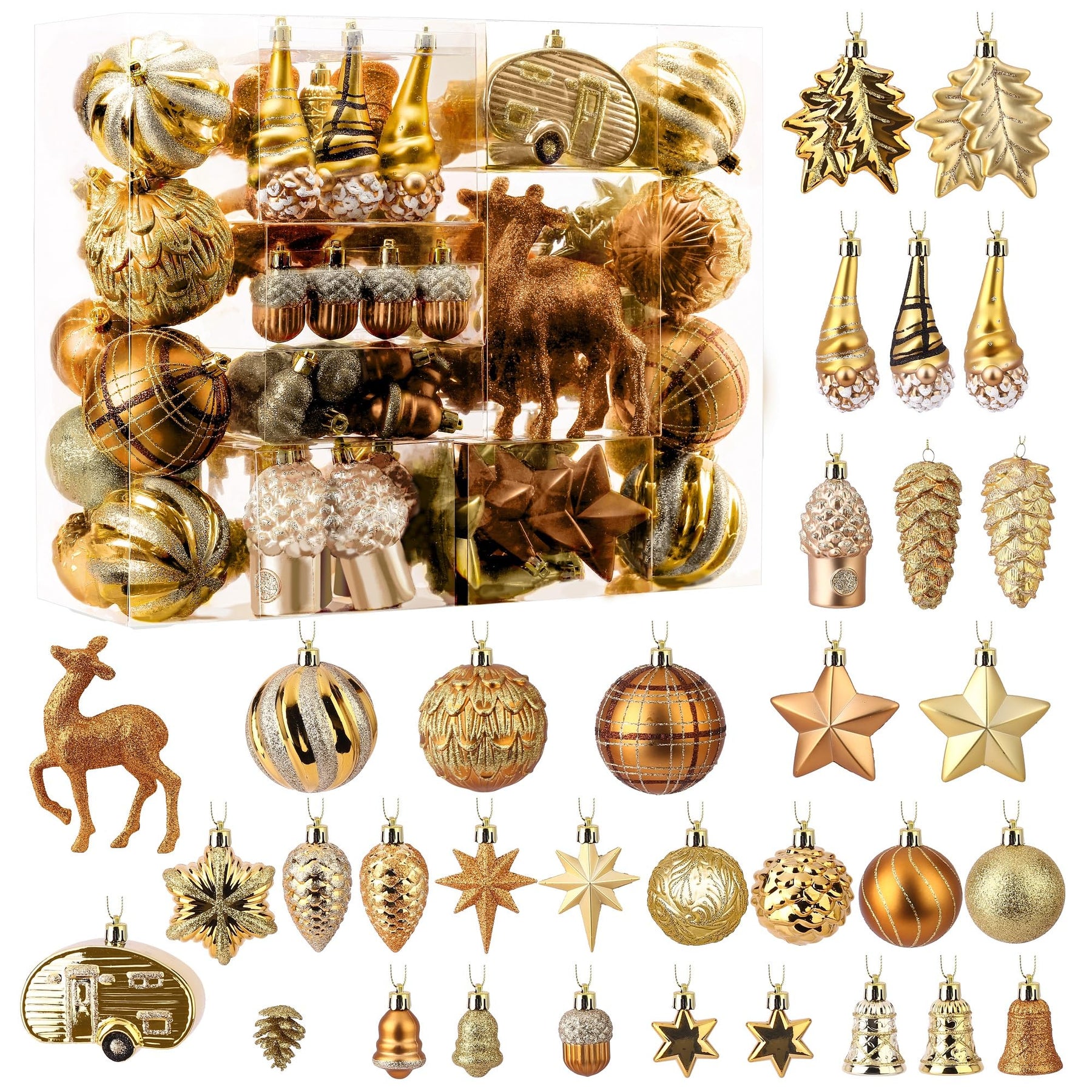 106pcs Gold Gnome Christmas Decorations Christmas Balls Ornaments Set