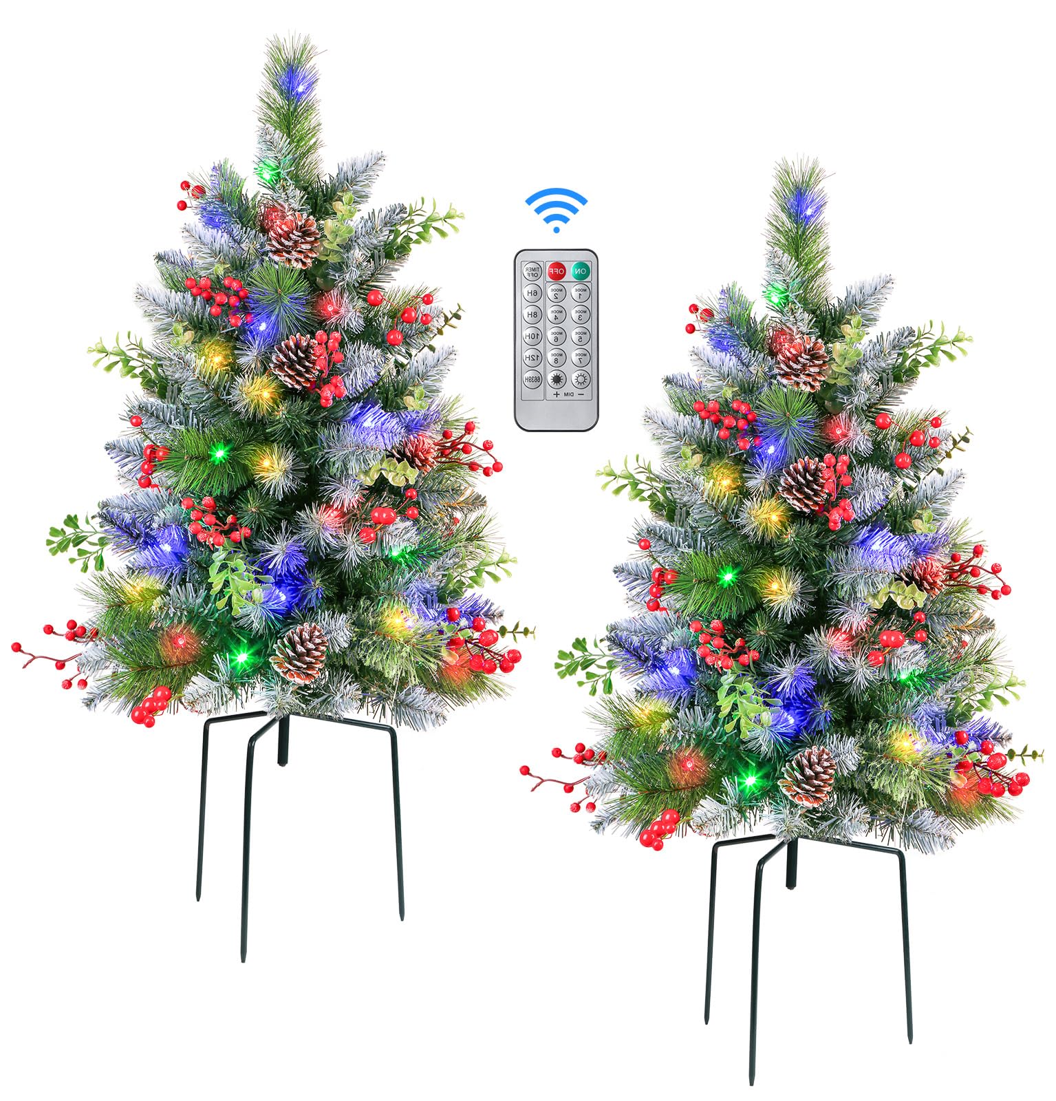 Set of 2 24.5 Inch Pre-lit Outdoor Christmas Tree with Remote