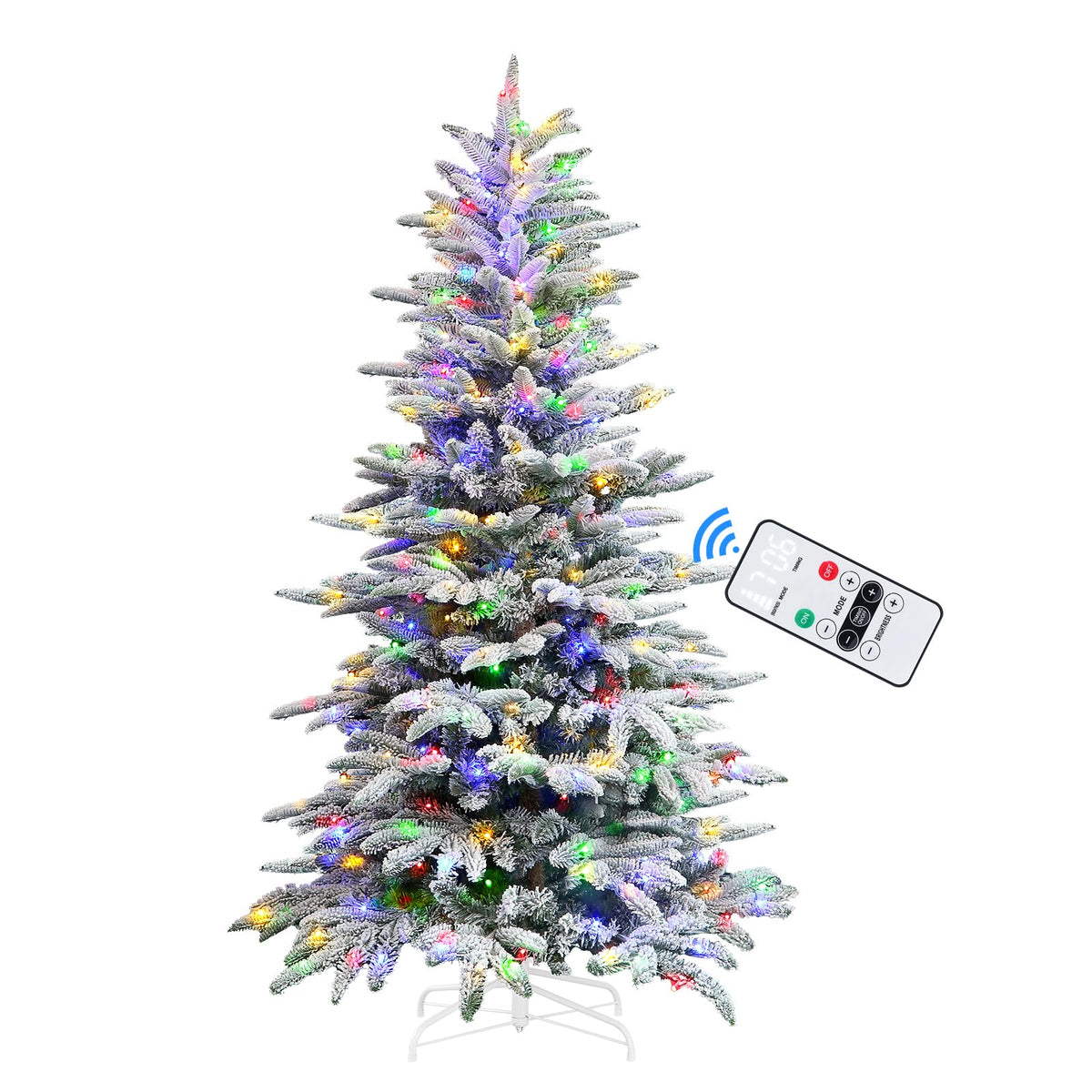 6ft Prelit Artificial Hinged Upgraded Snow Flocked Christmas Tree with Remote, 380 Pre-Lit Multi-Color RGB Lights and 1045 PE & PVC Branch Tips, Perfect Choice for Xmas Decoration, 6 FT - SHareconn