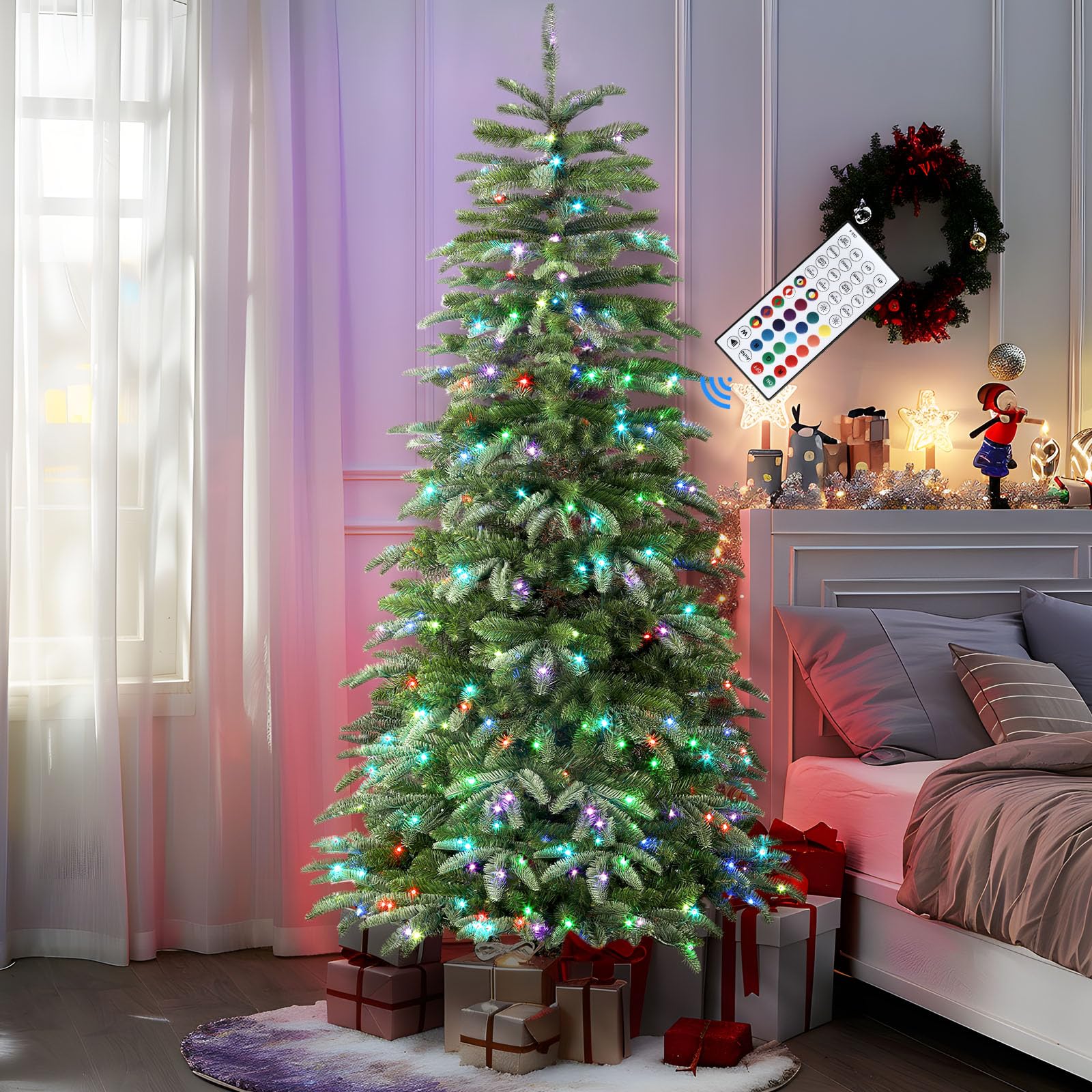 6ft Prelit Multi-Color RGB Lights  Artificial Hinged Upgraded Christmas Tree with Remote