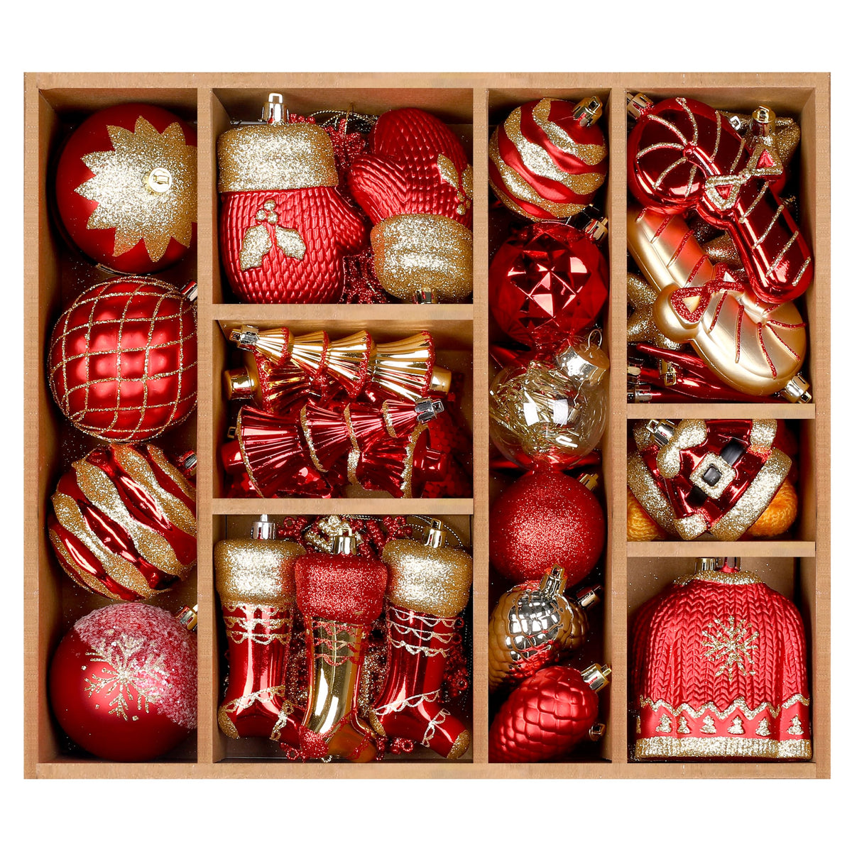 85ct Red & Gold Christmas Balls Ornaments Set with Hanging Strings