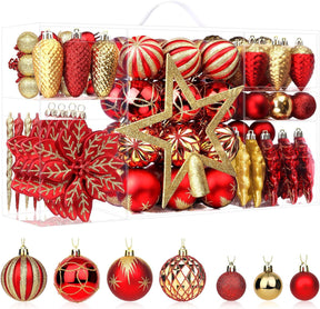 106pcs Christmas Shatterproof Plastic Balls Ornaments Set Red & Gold - SHareconn