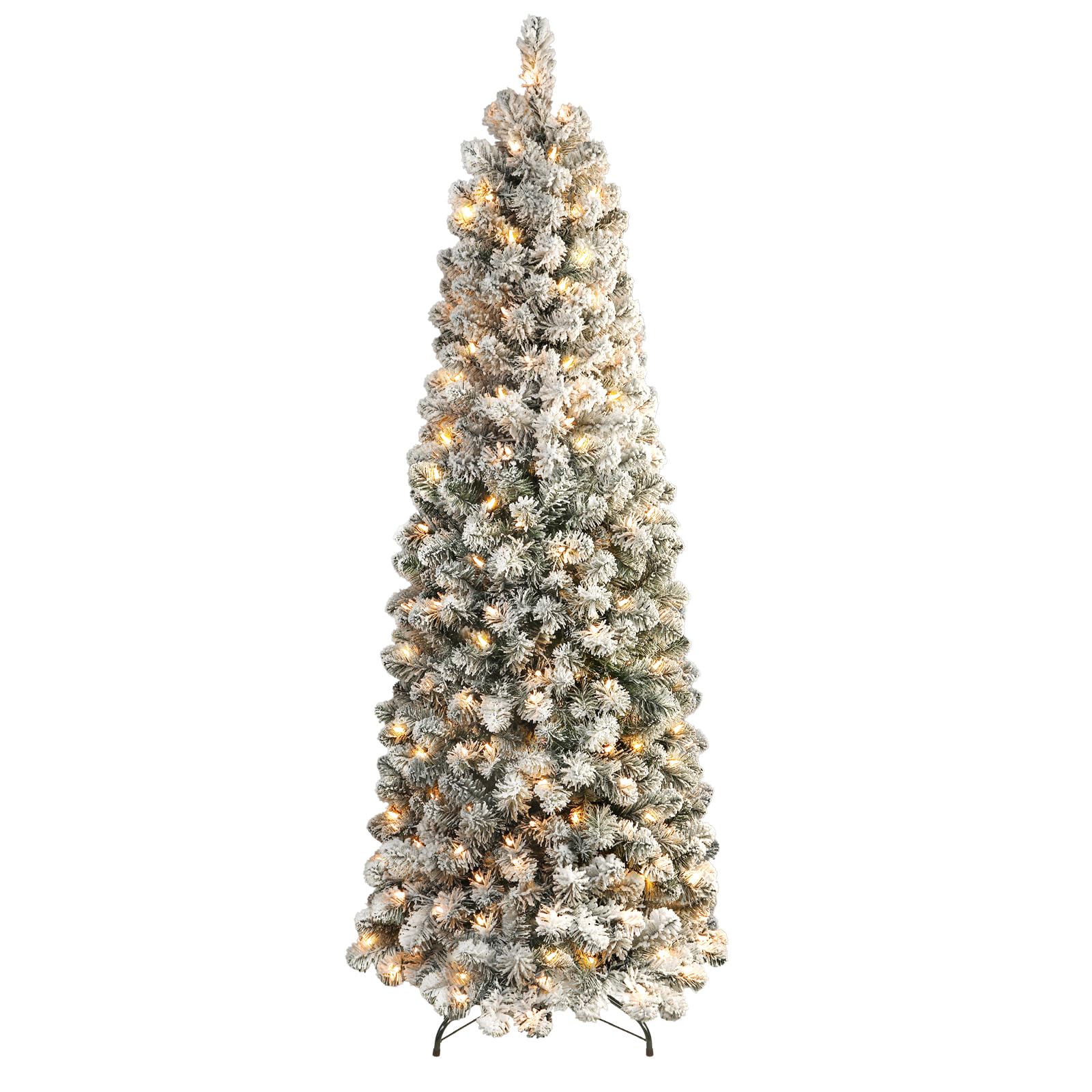 SHareconn 5ft Prelit Snow Flocked Artificial Hinged Slim Pencil Christmas Tree with Warm White Lights, Full Branch Tips, Perfect Choice Decoration for Xmas Holiday, 5 FT, White - SHareconn