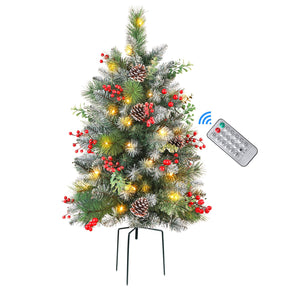 Set of 1 24.5 Inch Pre-lit Outdoor Christmas Tree with Remote