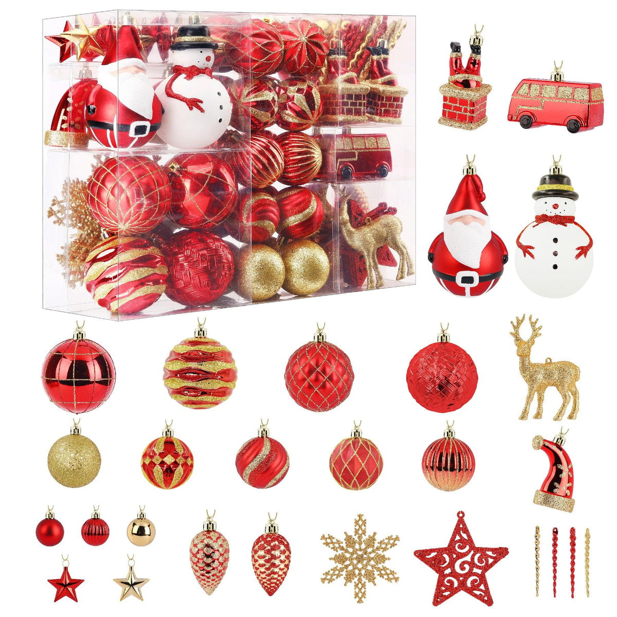 100 Pcs Red & Gold Christmas Ball Ornaments Set with Hanging Rope