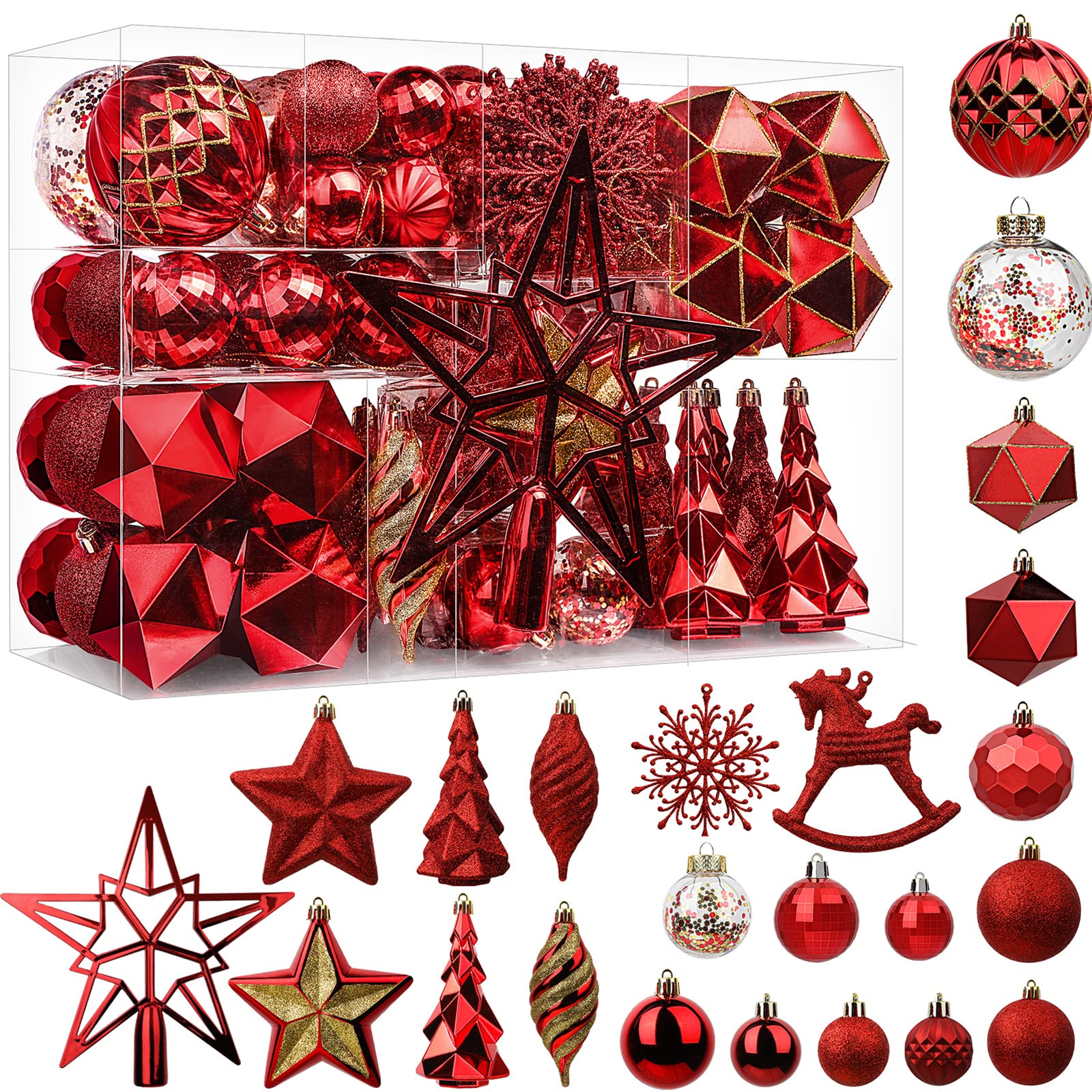 100pcs Red Christmas Tree Decorations Ornaments Set