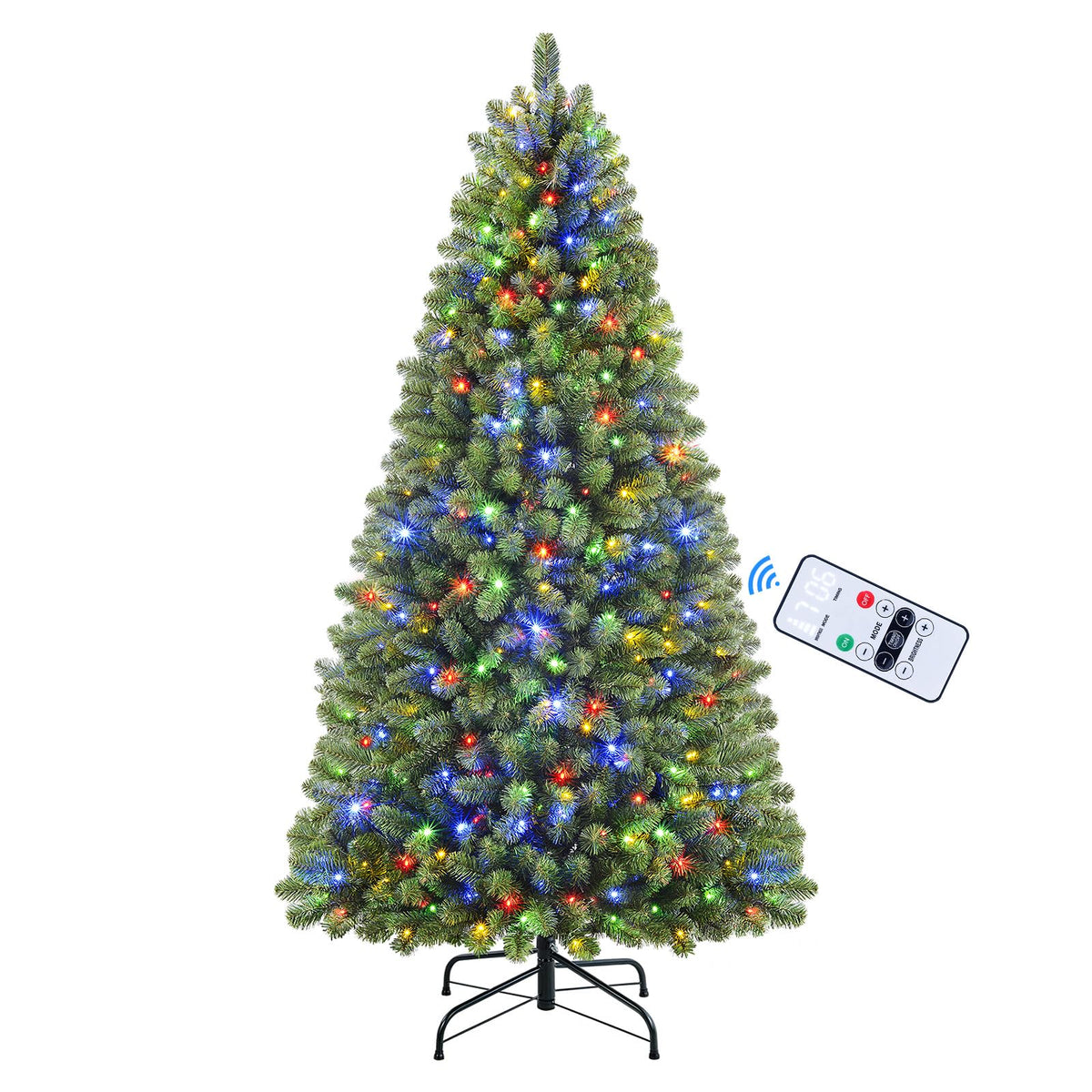 SHareconn 7ft Prelit Premium Artificial Hinged Christmas Tree with Remote Control,Timer, and 330 Warm White & Color LED Changing Lights, 952 Branch Tips, Perfect Choice for Xmas Decoration, 7 FT - SHareconn