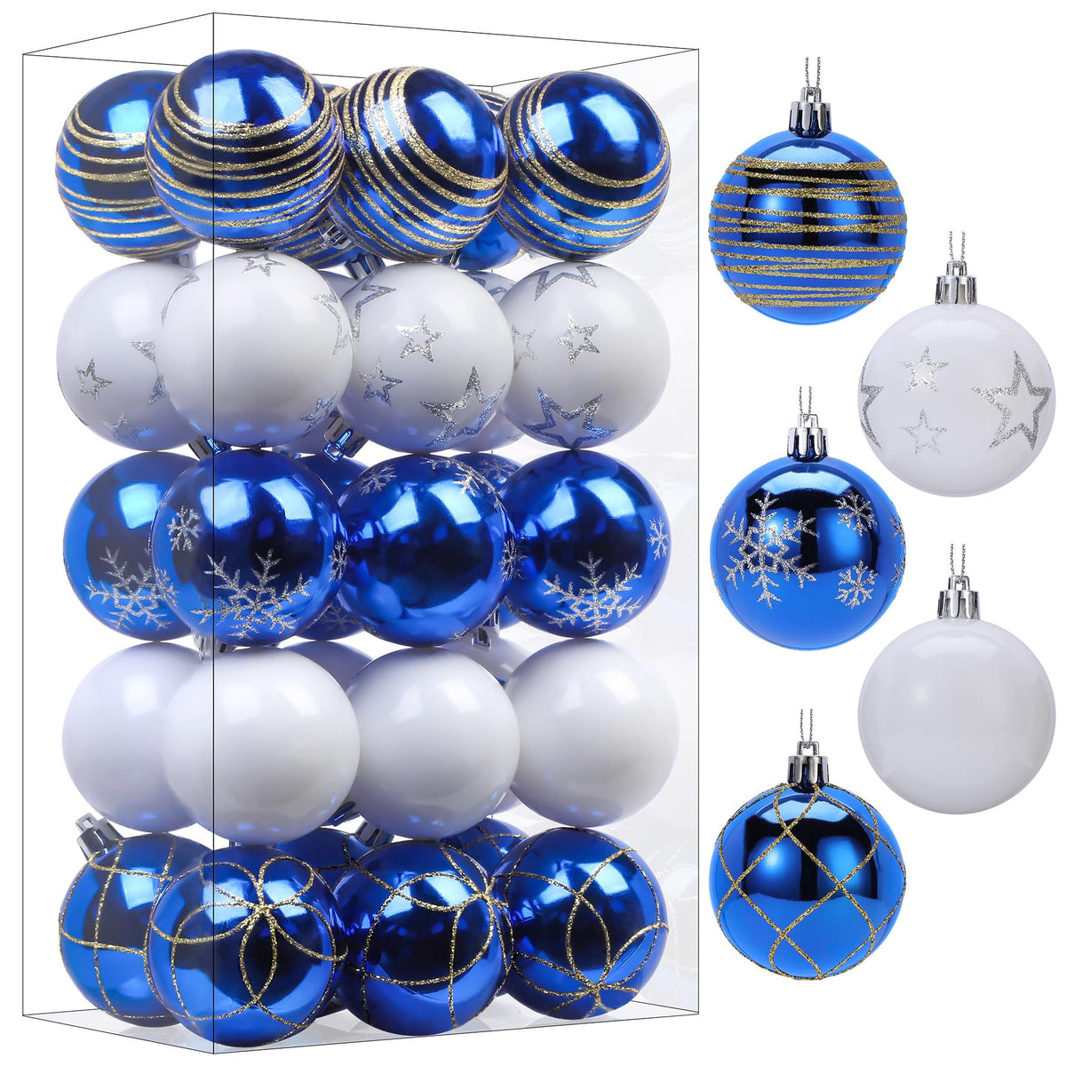 30ct 2.36 Inch Blue & White Christmas Tree Balls Ornaments