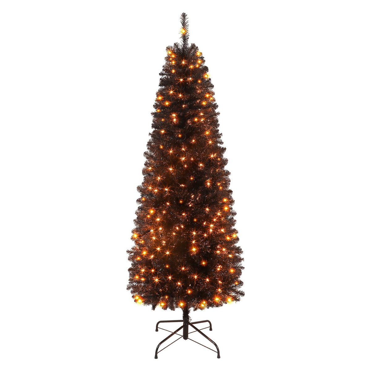 SHareconn 6ft Prelit Artificial Hinged Slim Pencil Christmas Tree with Warm White Lights, Full Branch Tips, Perfect Choice Decoration for Xmas Holiday, 6 FT, Black - SHareconn