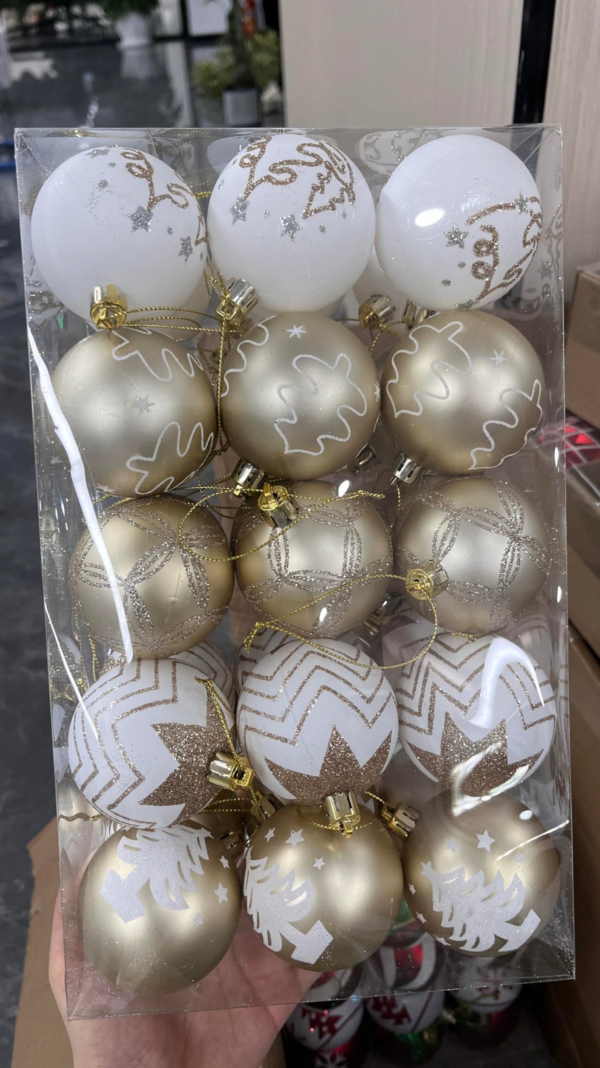 30ct 2.36 Inch Champagne Gold & White Christmas Tree Balls Ornaments