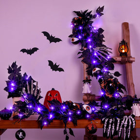 Halloween Black Garlands with Bone Claws Battery Operated Purple/Warm Pre-lit LED Lights and Time - SHareconn