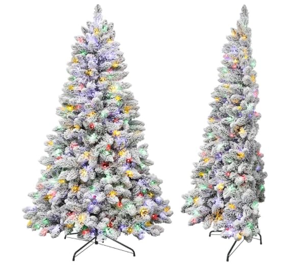 4ft Half Multi-Colored LED Changing Lights Prelit Snow Flocked Artificial Christmas Tree with Remote Control