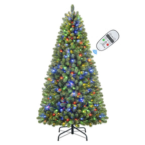 6ft Prelit Artificial Hinged Warm White & Color LED Changing Lights Christmas Tree with Remote Control