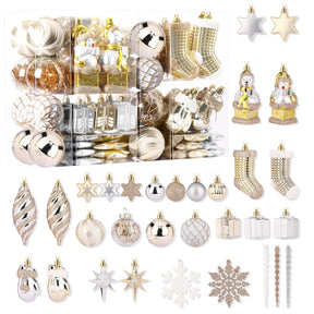 112pcs Gold and White Polar Bear Christmas Shatterproof Plastic Balls Ornaments Set