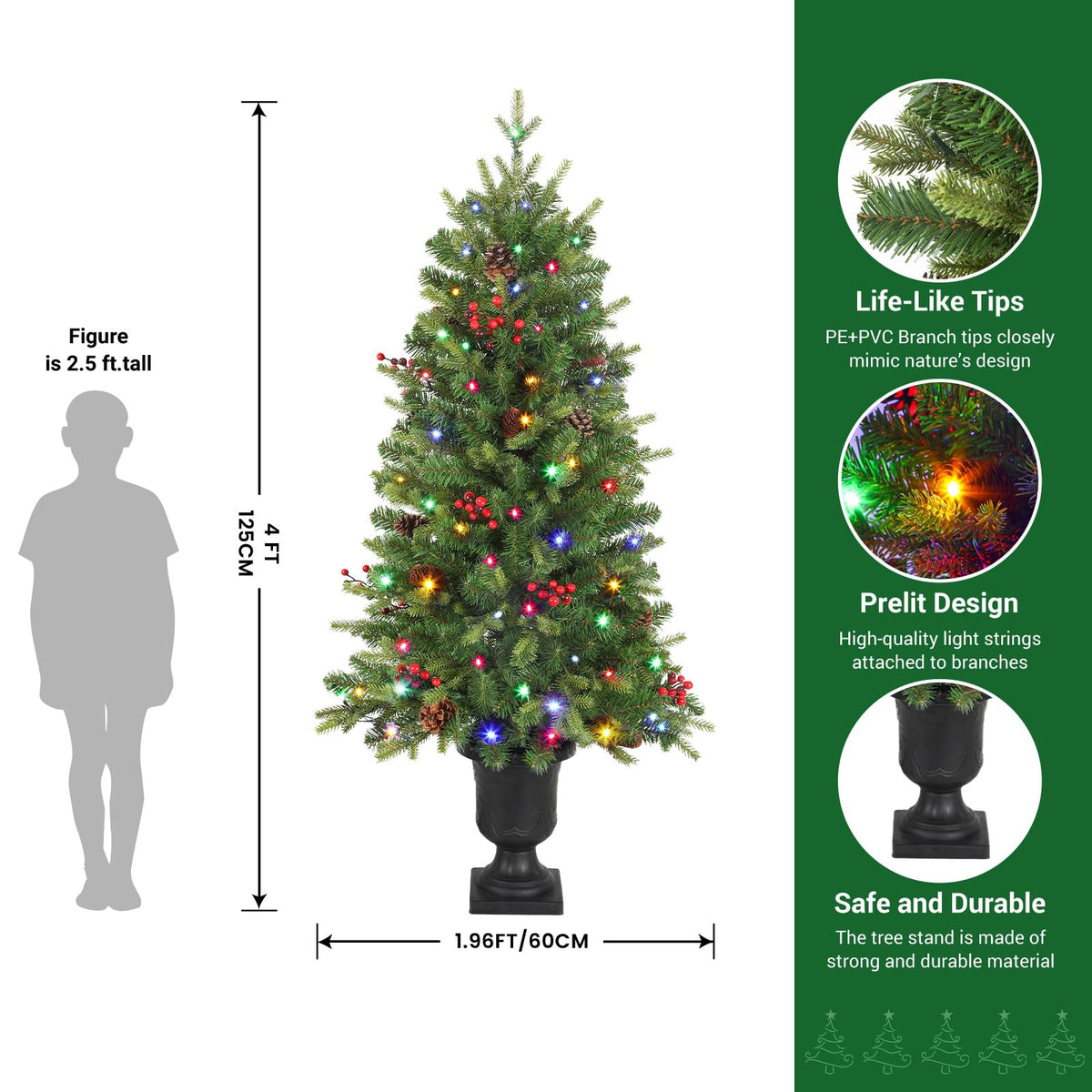 4Ft Pre-Lit Artificial Christmas Tree (Set of 2) Mini Entrance Christmas Tree