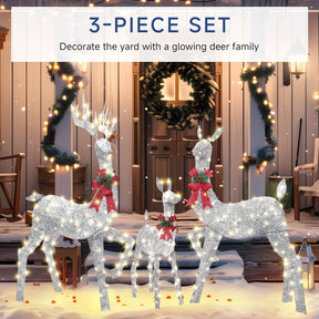 3-Piece Silvery Large Pre-Lit Christmas Deer Family Set Outdoor Yard Decorations