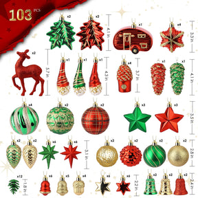 106pcs Red Green & Bronze Gnome Christmas Balls Ornaments Set