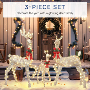 3-Piece Champagne Gold Large Pre-Lit Christmas Deer Family Set Outdoor Yard Decorations