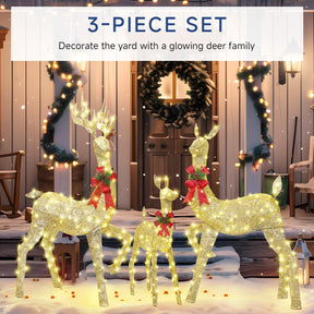 3-Piece Gold Large Pre-Lit Christmas Deer Family Set Outdoor Yard Decorations