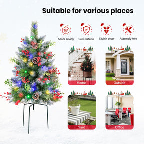 Set of 2 24.5 Inch Pre-lit Outdoor Christmas Tree with Remote