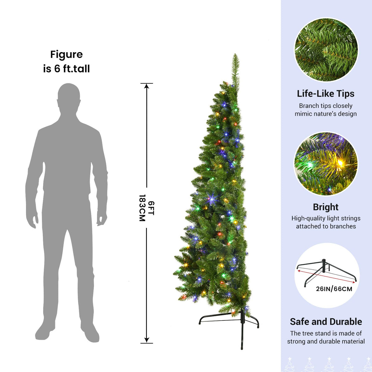 6ft Half Prelit Warm White & Multi-Color LED Lights Premium Artificial Hinged Christmas Tree with Remote Control