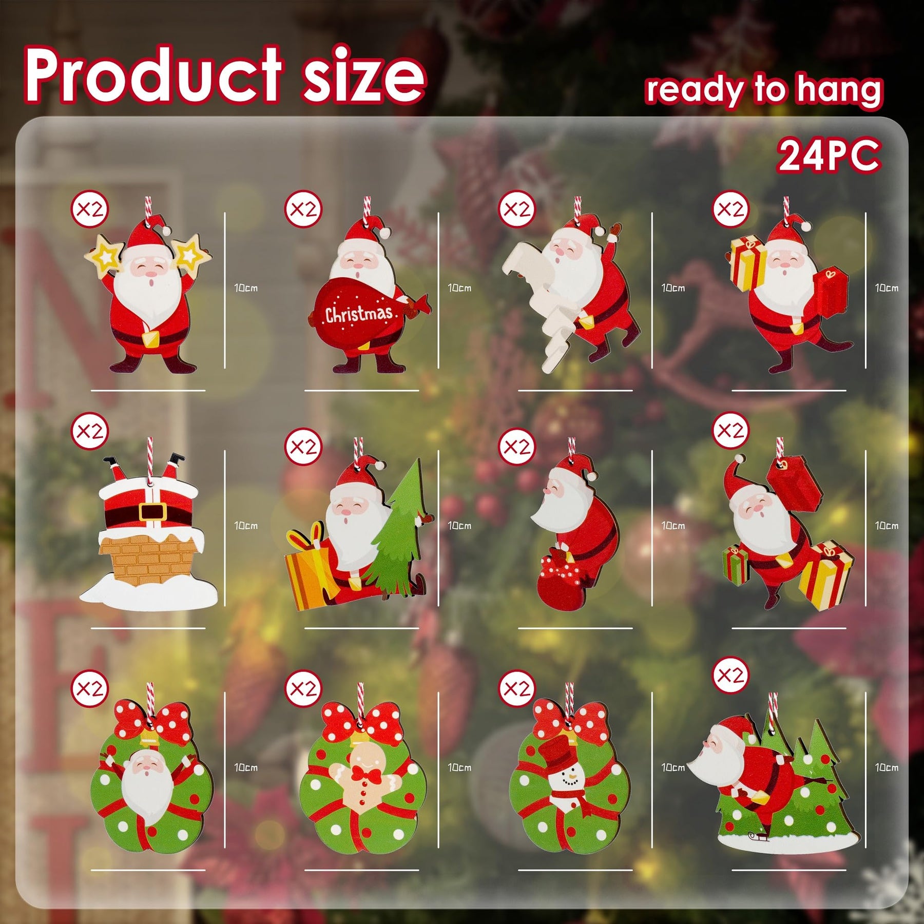 24pcs of Santa Claus Wooden Decorations